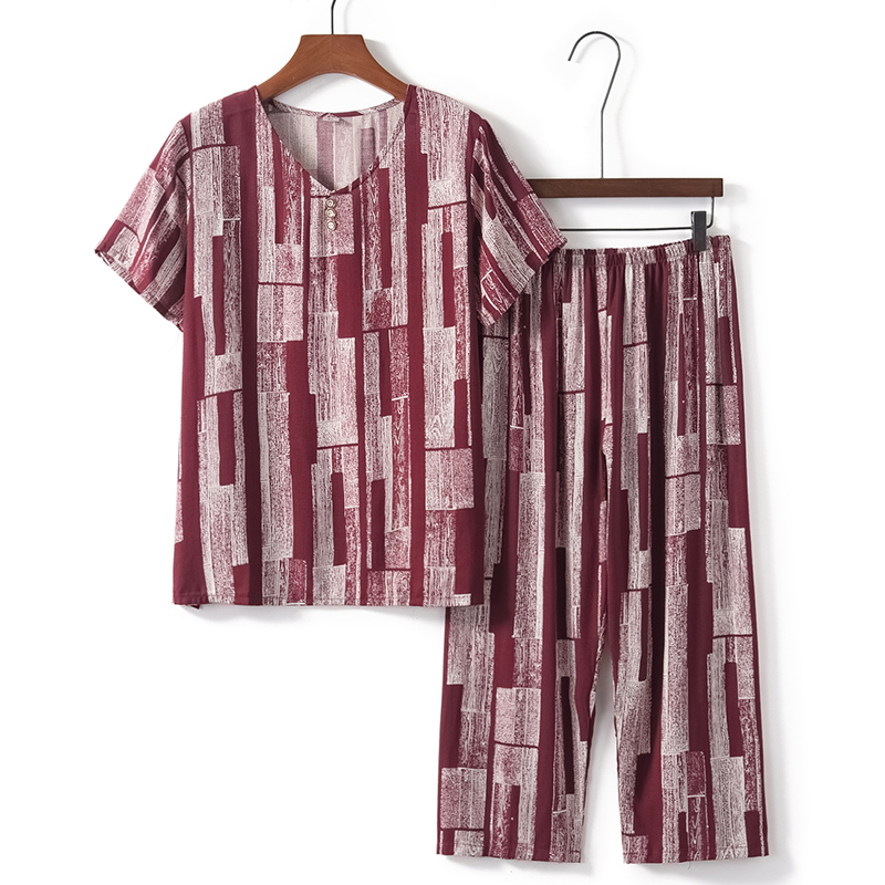 Seniors short-sleeved suit (XL-4XL red vertical box) [Please contact customer service to confirm the shipping size after placing an order]