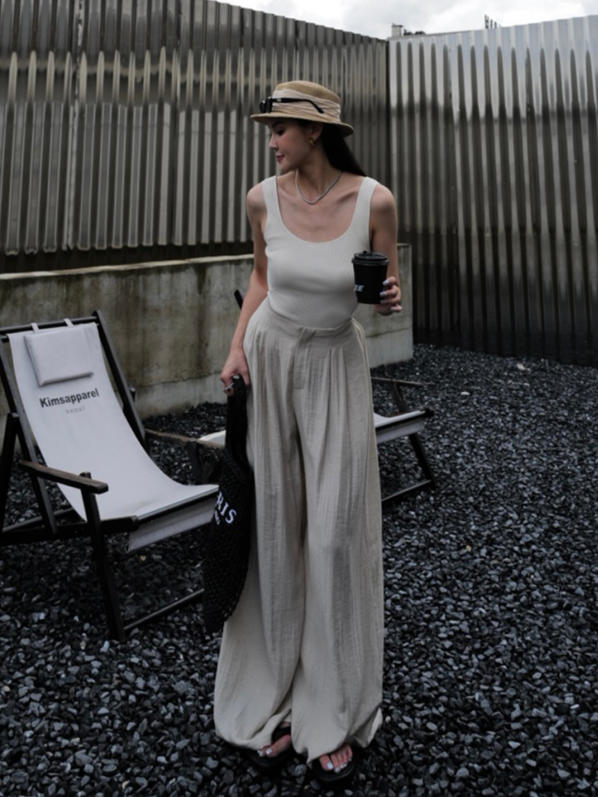 June.廣州連線 | 輕鬆穿出高級感亞麻高腰闊腿褲*3色 ∣