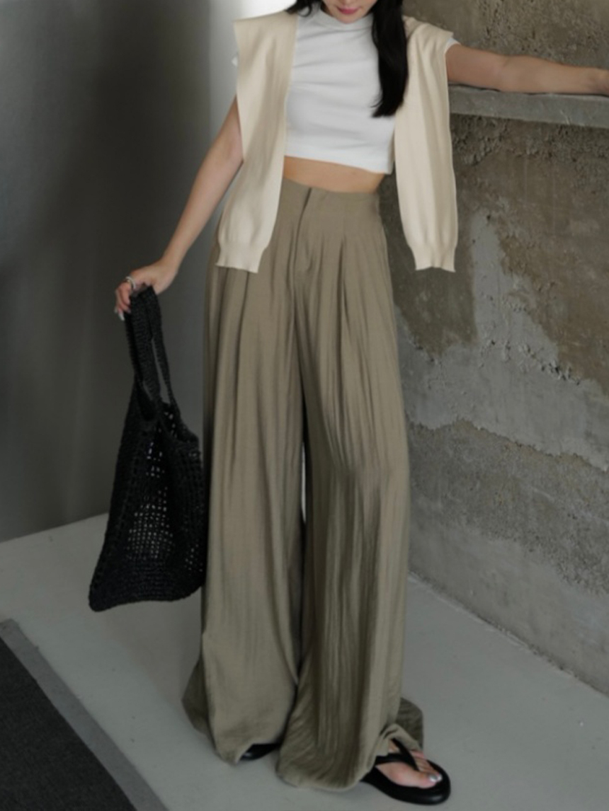 June.廣州連線 | 輕鬆穿出高級感亞麻高腰闊腿褲*3色 ∣