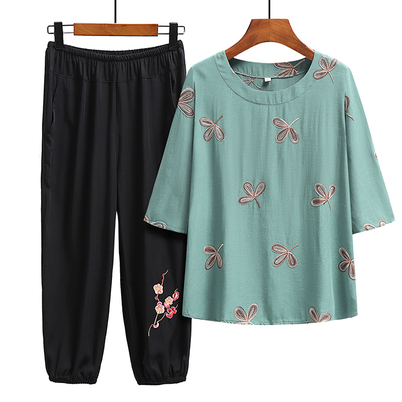 Seniors Short Sleeve Set (XL-6XL Green (Set)) [Please contact customer service to confirm the shipping size after placing an order]