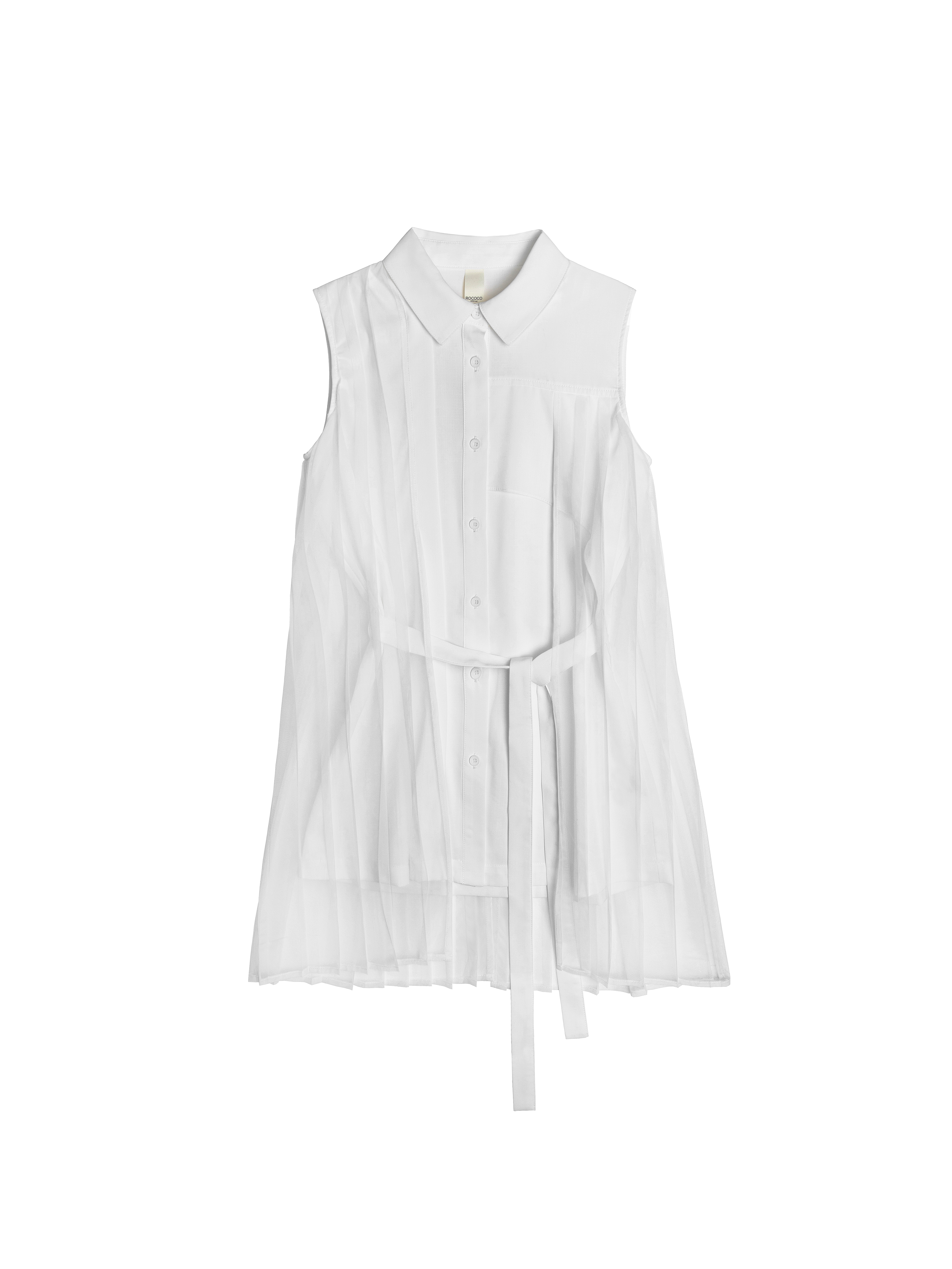 Sleeveless shirt with pleated mesh details - 157C