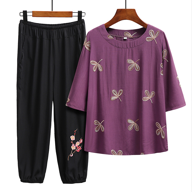 Seniors Short Sleeve Set (XL-6XL Purple (Set)) [Please contact customer service to confirm the shipping size after placing an order]