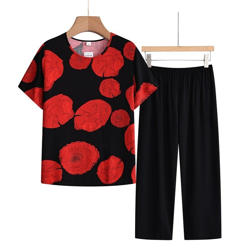 Seniors short-sleeved suit (XL-4XL red stump) [Please contact customer service to confirm the shipping size after placing an order]