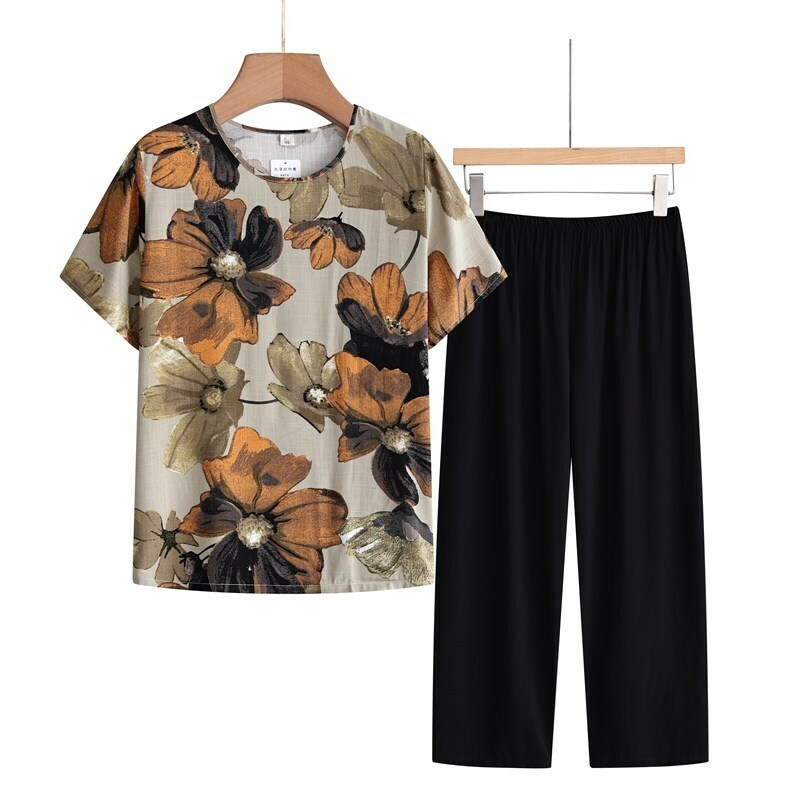 Elderly short-sleeved set (XL-4XL turmeric lotus leaf) [Please contact customer service to confirm the shipping size after placing an order]