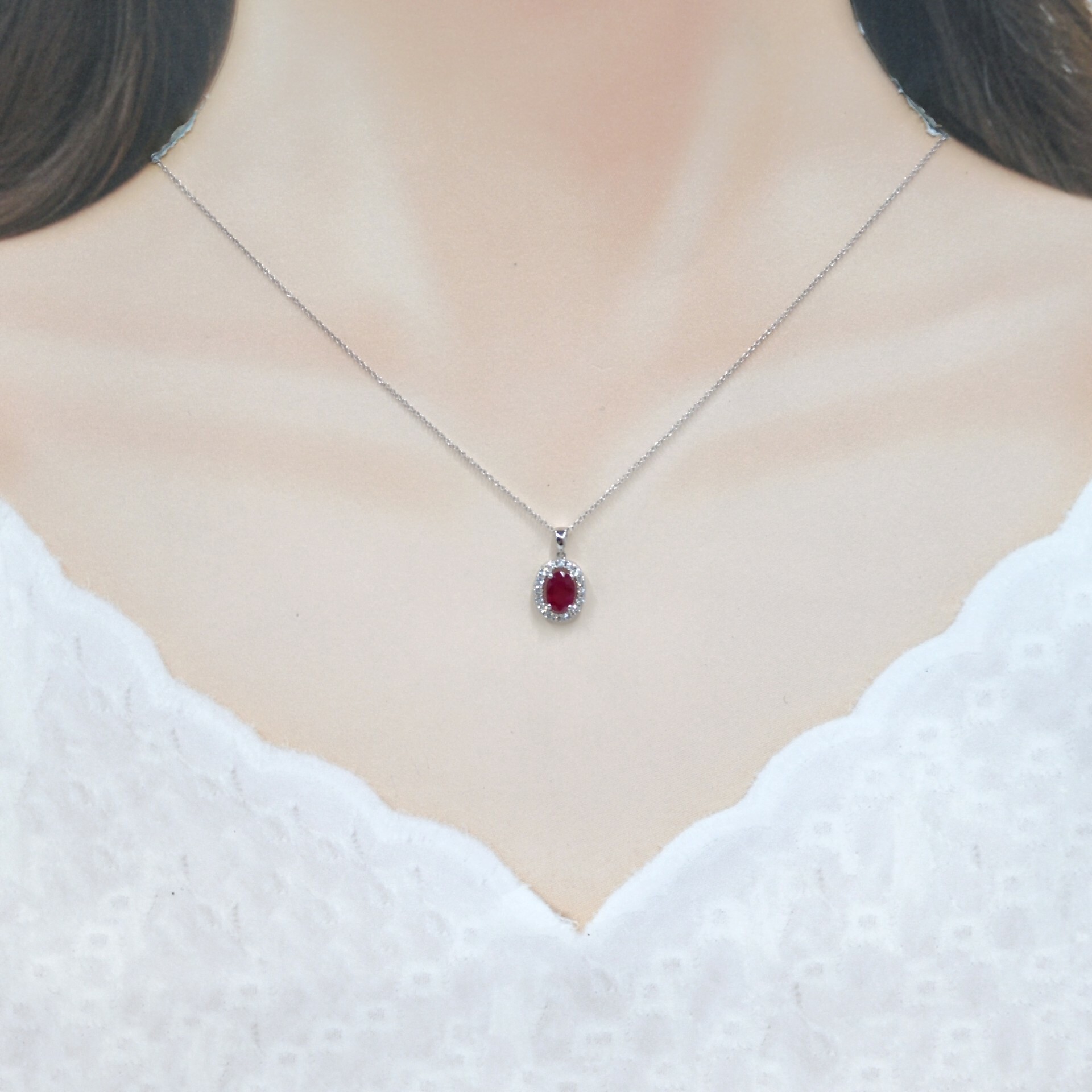 18K White Gold 0.94ct Ruby and Diamond Pendant