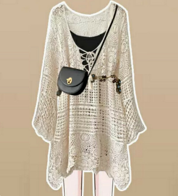 Women's Wear-Cutout Knitted Blouse#Single Piece (Apricot) (M-4XL) (Contact customer service to confirm size after placing an order) 