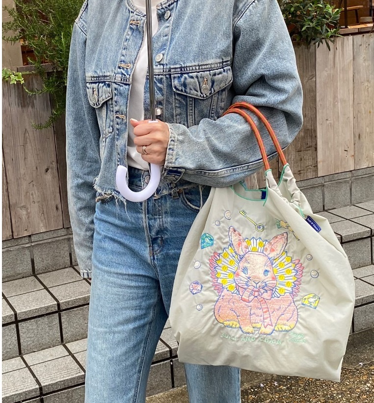 Ball＆Chain 刺繡環保購物袋 M號 - 灰 (31301427)