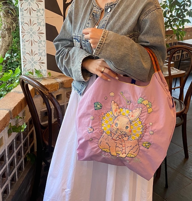 Ball＆Chain 刺繡環保購物袋 M號 - 紫 (31301479)