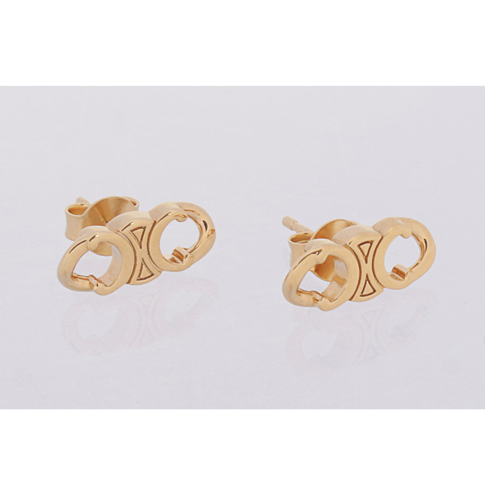 【CELINE】TRIOMPHE GOURMETTE 標誌針式耳環(金色) 460BL6BRA.35OR