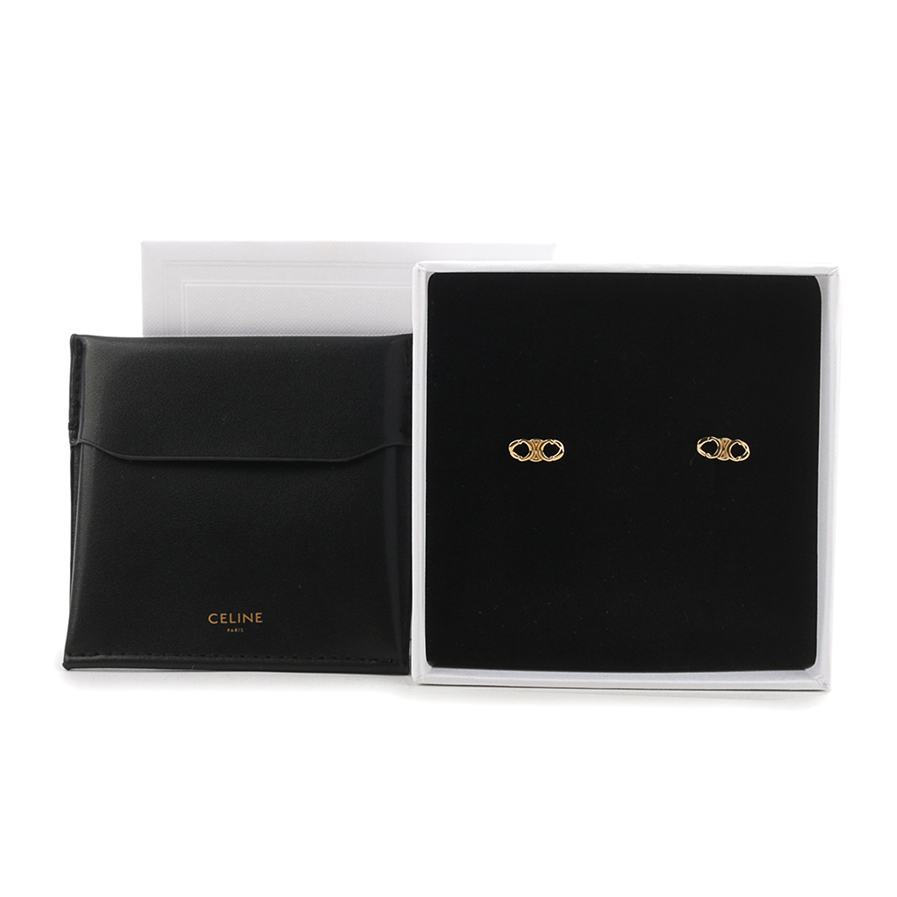 【CELINE】TRIOMPHE GOURMETTE 標誌針式耳環(金色) 460BL6BRA.35OR
