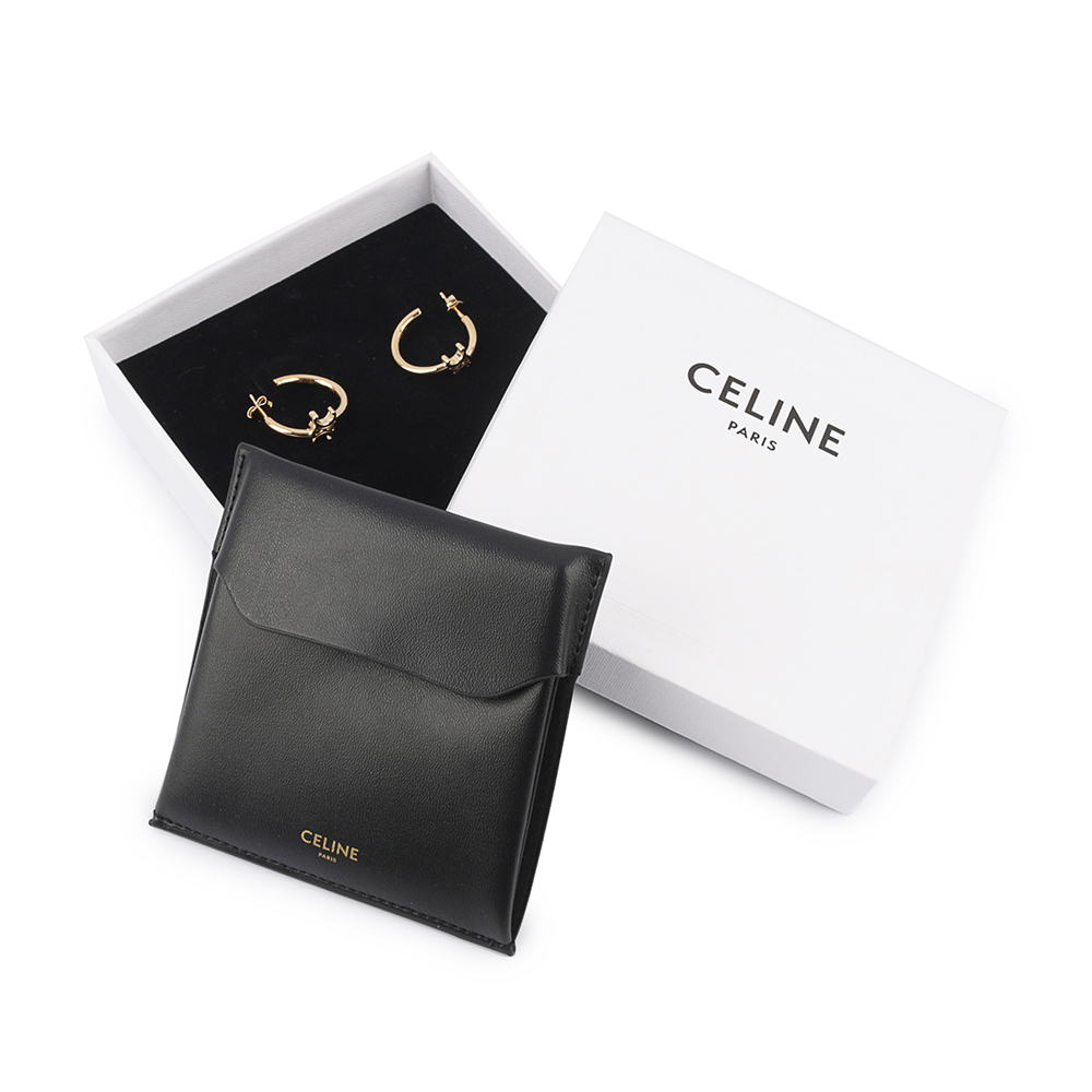 【CELINE】TRIOMPHE 不對稱圈形針式耳環(金色) 460RD6BRA.35OR