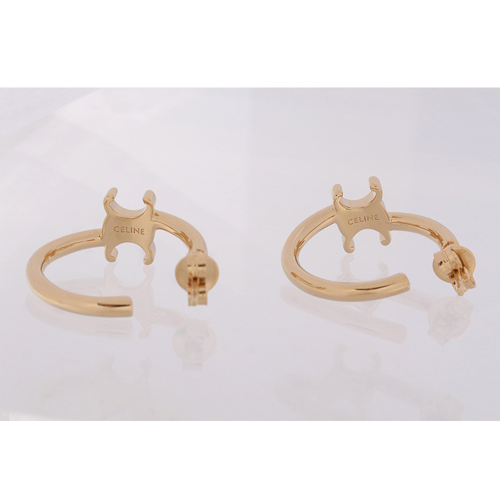【CELINE】TRIOMPHE 不對稱圈形針式耳環(金色) 460RD6BRA.35OR