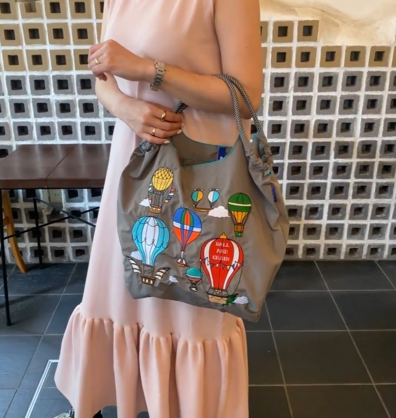 Ball＆Chain 刺繡環保購物袋 M號 - 灰 (30103985)