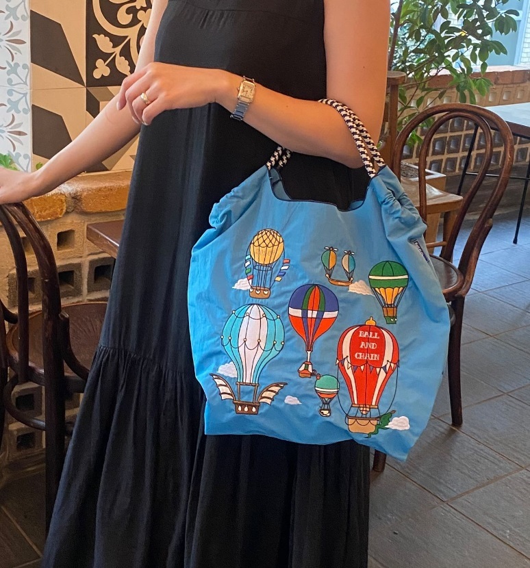 Ball＆Chain 刺繡環保購物袋 M號 - 藍 (30103988)