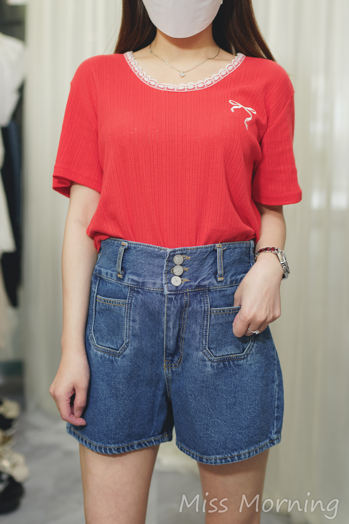 蝴蝶刺繡小Lace棉Tee(14019)