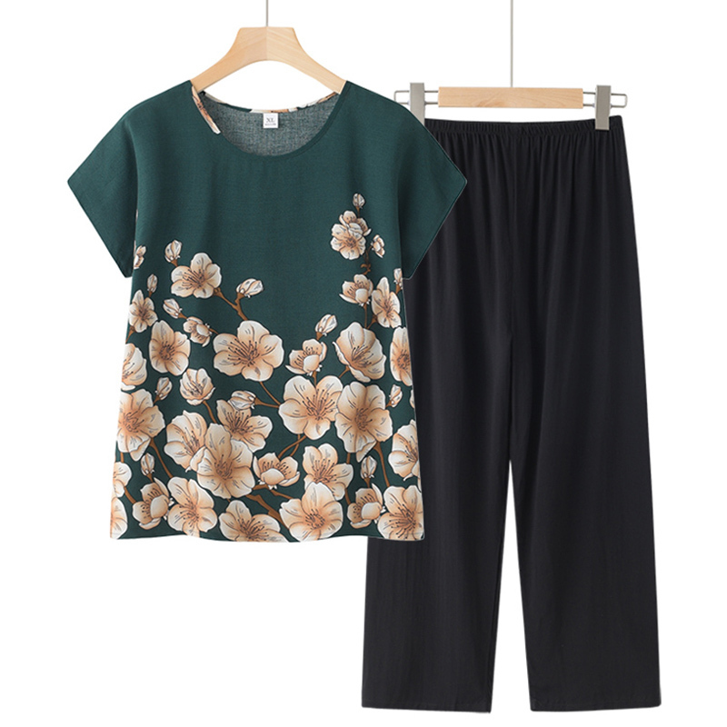 Seniors short-sleeved suit (XL-4XL dark green) [After placing an order, please contact customer service to confirm the shipping size]