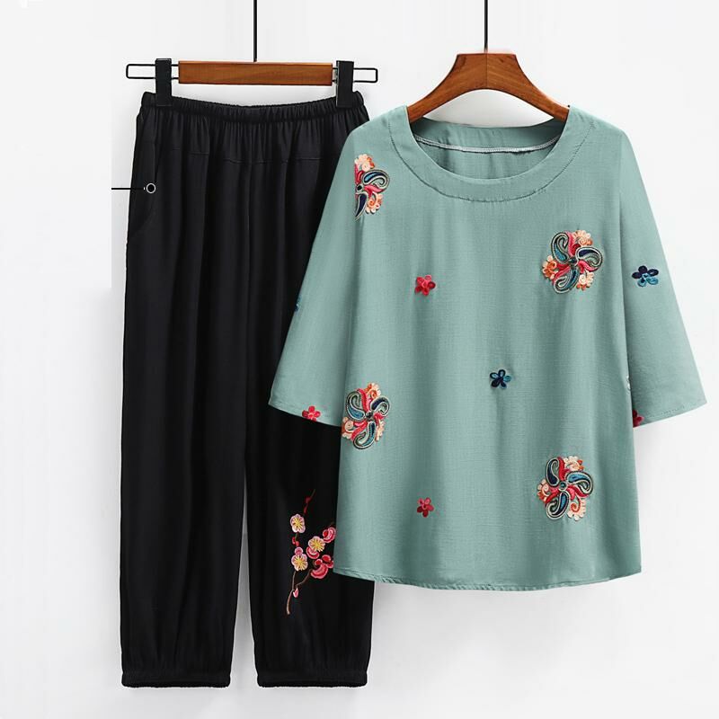 Seniors Short Sleeve Set (XL-6XL 196 Green (Set)) [Please contact customer service to confirm the shipping size after placing an order]