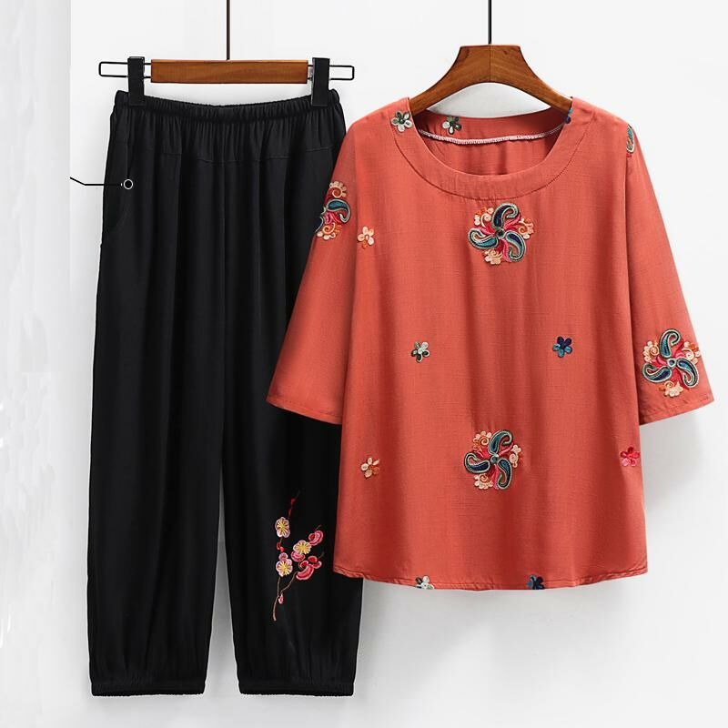 Seniors Short Sleeve Set (XL-6XL 196 Orange (Set)) [Please contact customer service to confirm the shipping size after placing an order]