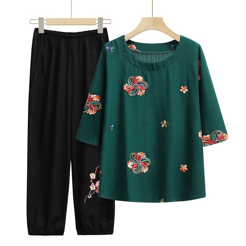 Seniors Short Sleeve Set (XL-6XL Size 196 Dark Green (Set)) [Please contact customer service to confirm the shipping size after placing an order]