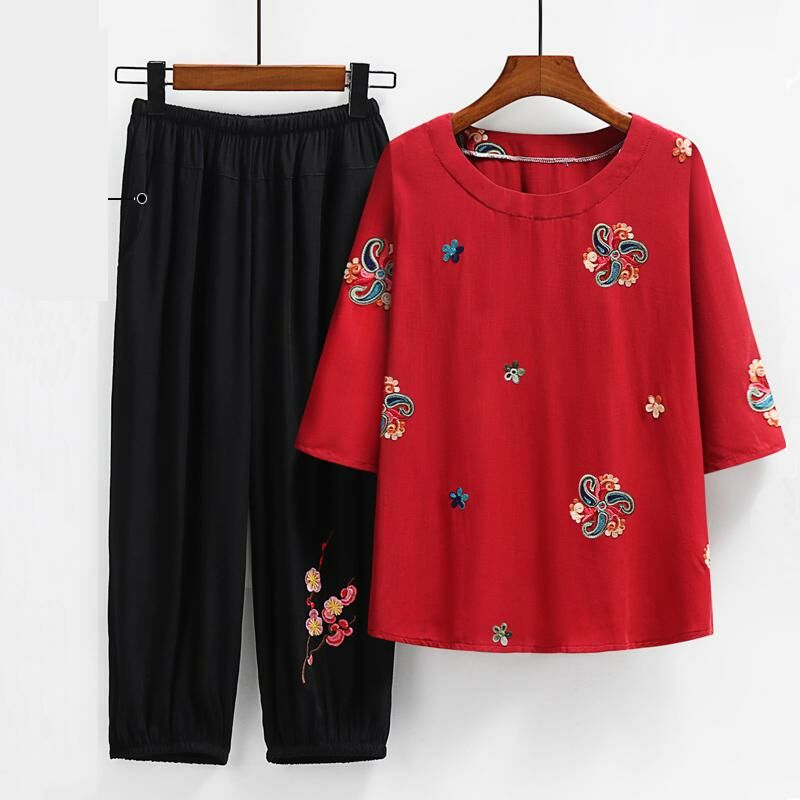 Seniors Short Sleeve Set (XL-6XL 196 Red (Set)) [Please contact customer service to confirm the shipping size after placing an order]