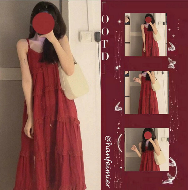 Vintage Red White Slip Dress (Red) (M-4XL) (Contact customer service to confirm size after placing an order) 