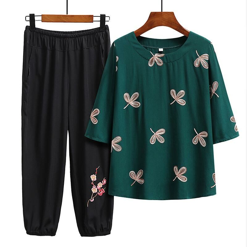 Seniors Short Sleeve Set (XL-6XL 716 Grass Green (Set)) [After placing an order, please contact customer service to confirm the shipping size]