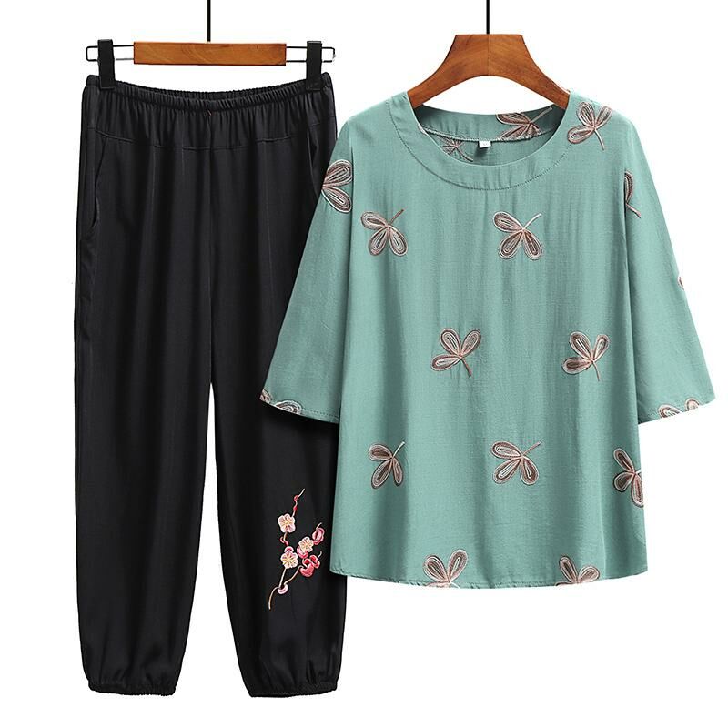Seniors Short Sleeve Set (XL-6XL 716 Lake Blue (Set)) [Please contact customer service to confirm the shipping size after placing an order]