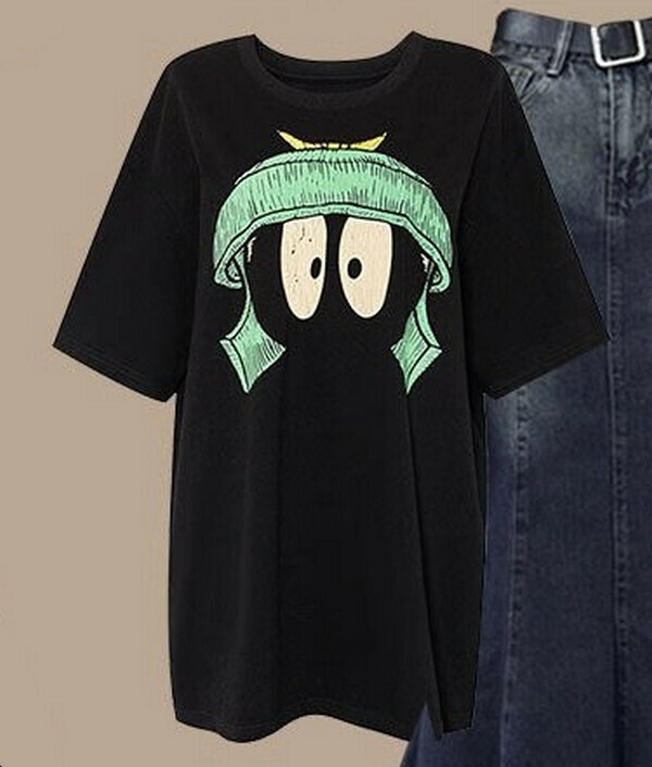 Women's Wear-Fashion Age Reduction Short Sleeve T-Shirt#Single Piece (Black) (M-4XL Size) (Contact customer service to confirm the size after placing an order) 