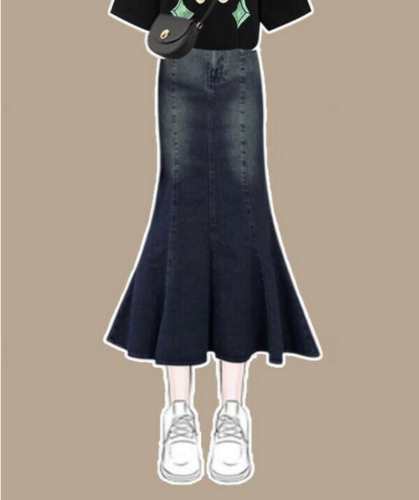 Women's Wear-Mermaid Denim Skirt #Single Piece (Navy Size) (M-4XL) (Contact customer service to confirm size after placing an order) 