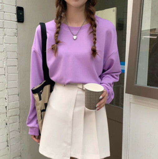 熱推純色女衛衣（淺紫色圓領 XS-3XL下單後聯絡客服確認發貨尺碼）