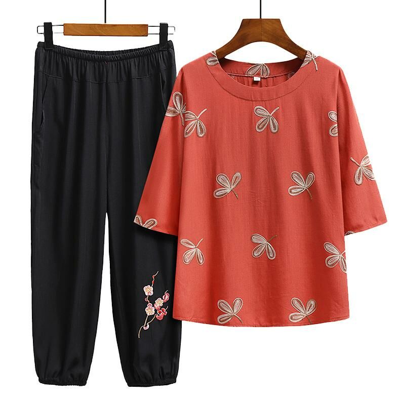 Seniors Short Sleeve Set (XL-6XL 716 Orange (Set)) [Please contact customer service to confirm the shipping size after placing an order]