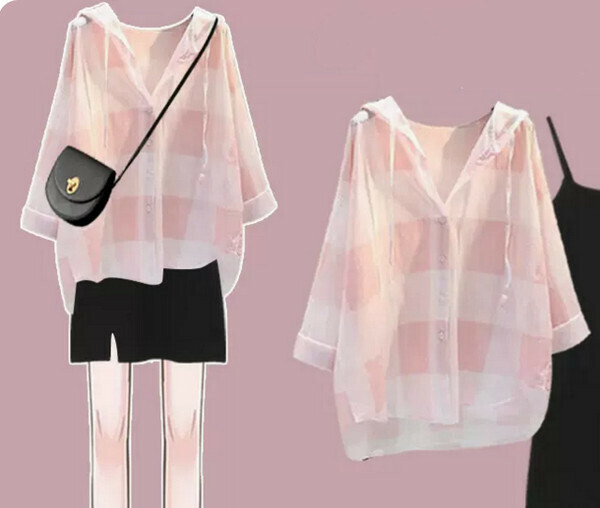 Loose Slim Sunscreen Shirt (Pink) (M-4XL) (Contact customer service to confirm size after placing an order) 