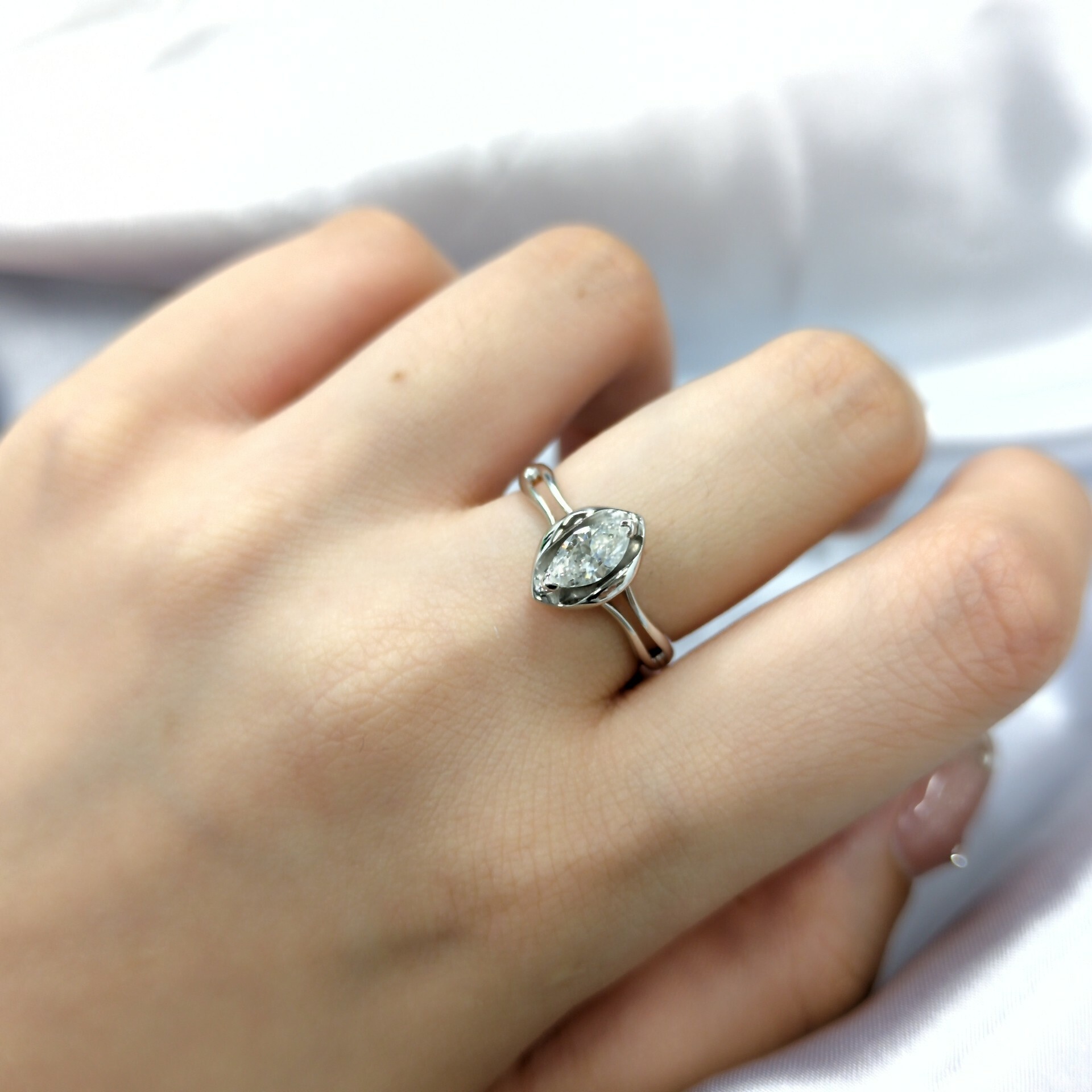 18K White Gold 0.43ct Marquise Cut Diamond Ring