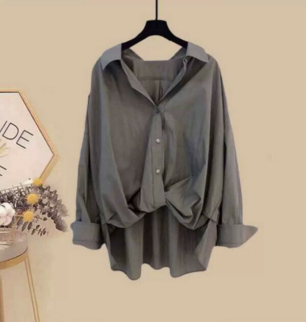Women's Clothing - Fashion Age-Reducing Flesh Covering Slim Shirt#Single Piece (Gray) (M-4XL) (Contact customer service to confirm size after placing an order) 