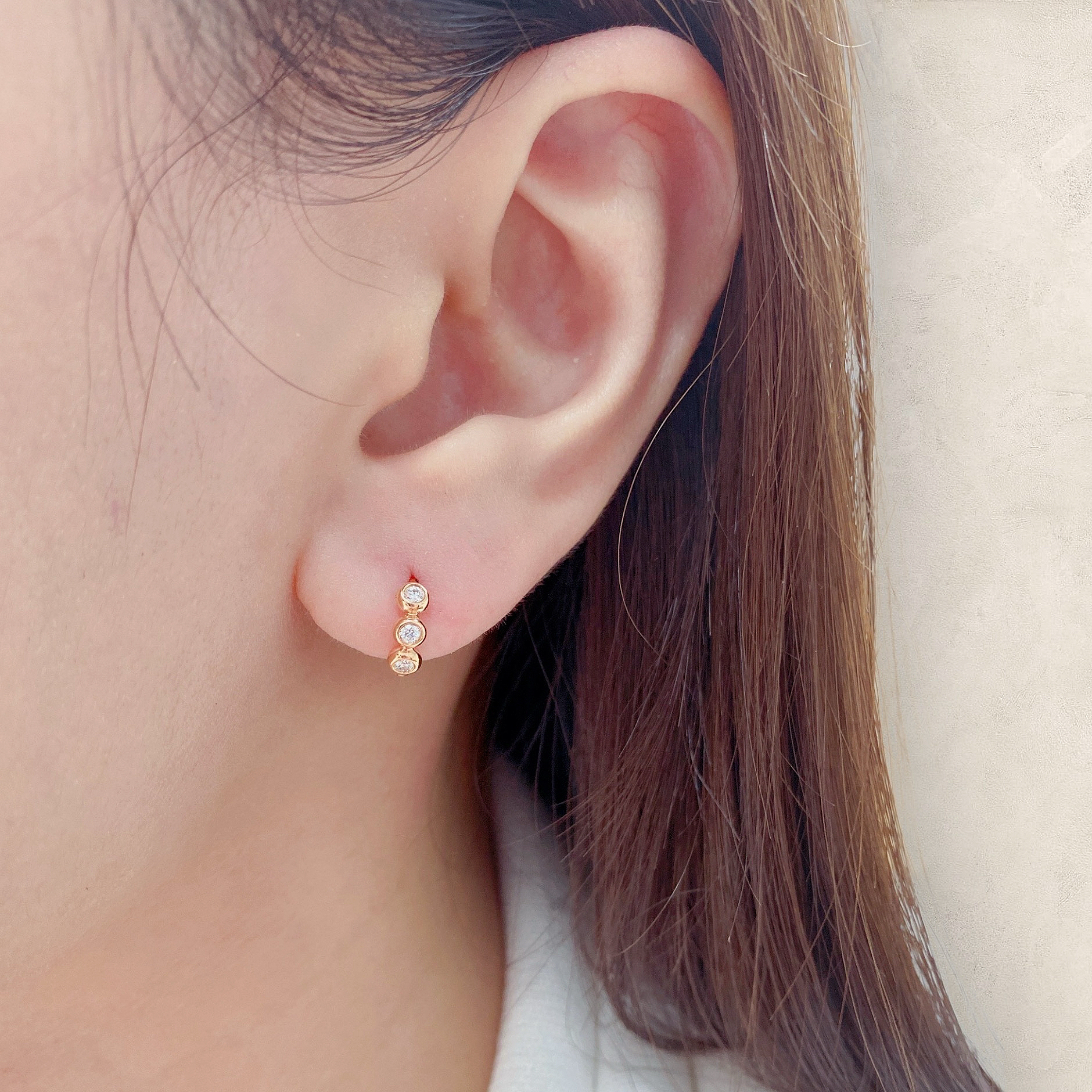 18K紅金鑽石圈耳環