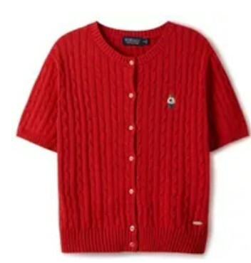 [S] WHO.A.U STEVE ROUND NECK SHORT SLEEVE CARDIGAN [LADIES],RED, WHCKE2401F-20-RED (SWAU366)