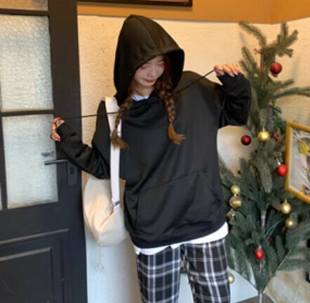 激抵純色女衛衣（黑色連帽 XS-3XL下單後聯絡客服確認發貨尺碼）