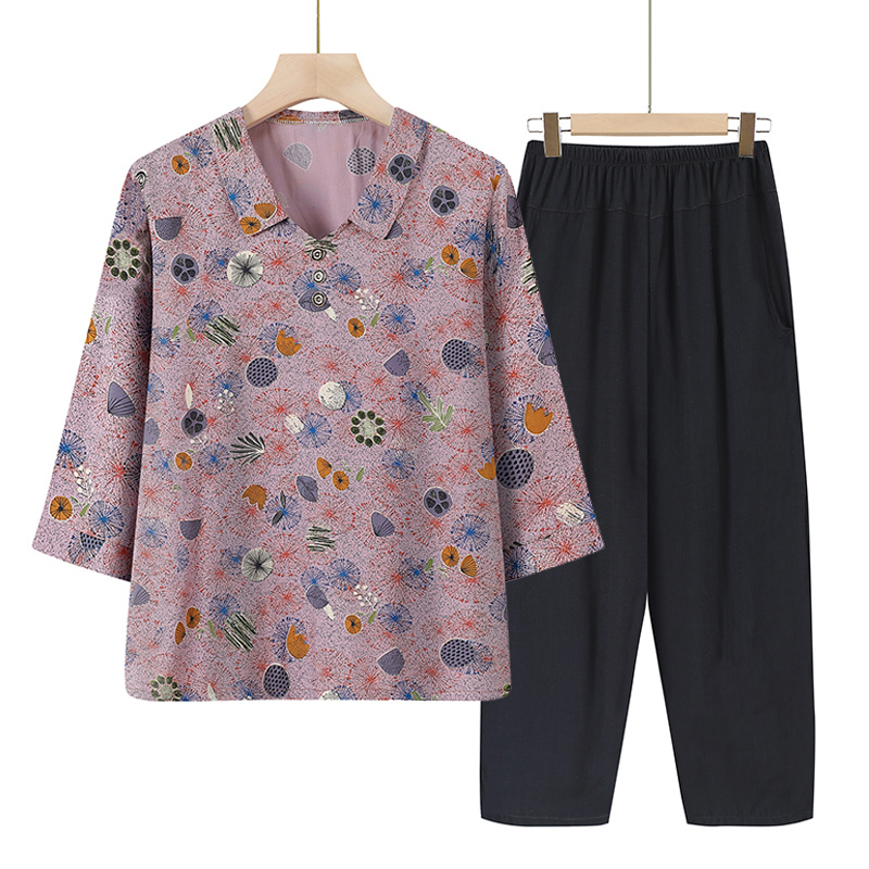 Elderly three-quarter sleeve set (XL-6XL leather pink (set)) [After placing an order, please contact customer service to confirm the shipping size]