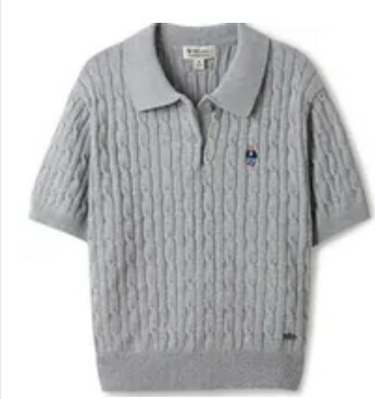 [S] WHO.A.U STEVE COLLAR CABLE SHORT SLEEVE SWEATER [LADIES],MELANGE GREY, WHKAE2411F-AC-MELANGE GREY (SWAU368)