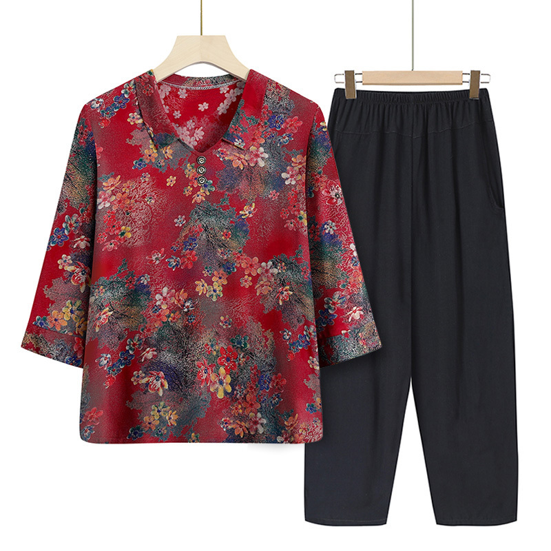 Elderly three-quarter sleeve set (XL-6XL small bonus (set)) [After placing an order, please contact customer service to confirm the shipping size]