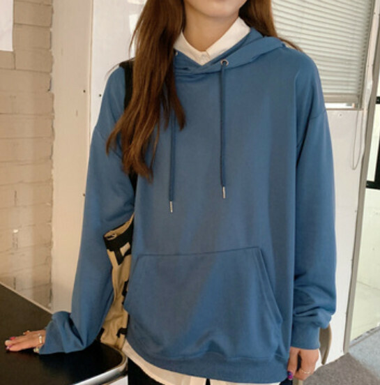 激抵純色女衛衣（深灰藍連帽 XS-3XL下單後聯絡客服確認發貨尺碼）