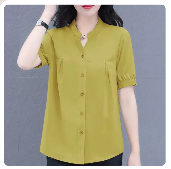 Short sleeve chiffon shirt (yellow size: S-3XL) (please contact customer service to confirm the shipping size after placing an order)
