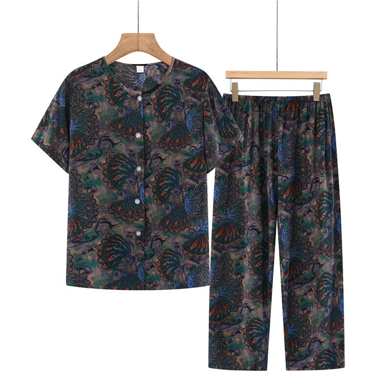 Seniors Short Sleeve Set (XL-5XL Dark Night Feathers) [Please contact customer service to confirm the shipping size after placing an order]