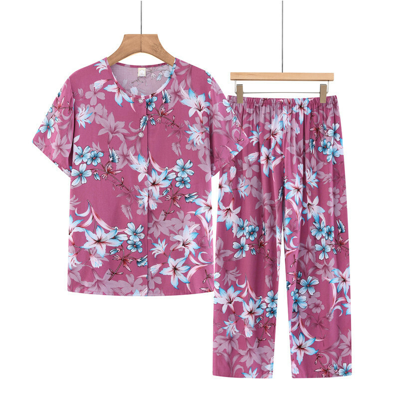 Seniors Short Sleeve Set (XL-5XL Pink Flower) [Please contact customer service to confirm the shipping size after placing an order]