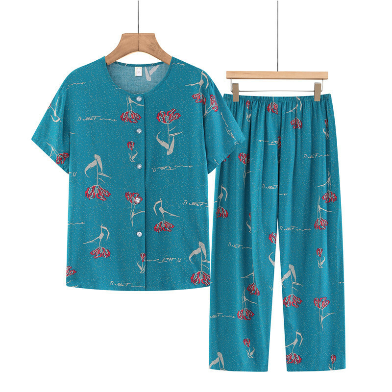 Seniors Short Sleeve Set (XL-5XL Light Blue Lilac) [Please contact customer service to confirm the shipping size after placing an order]