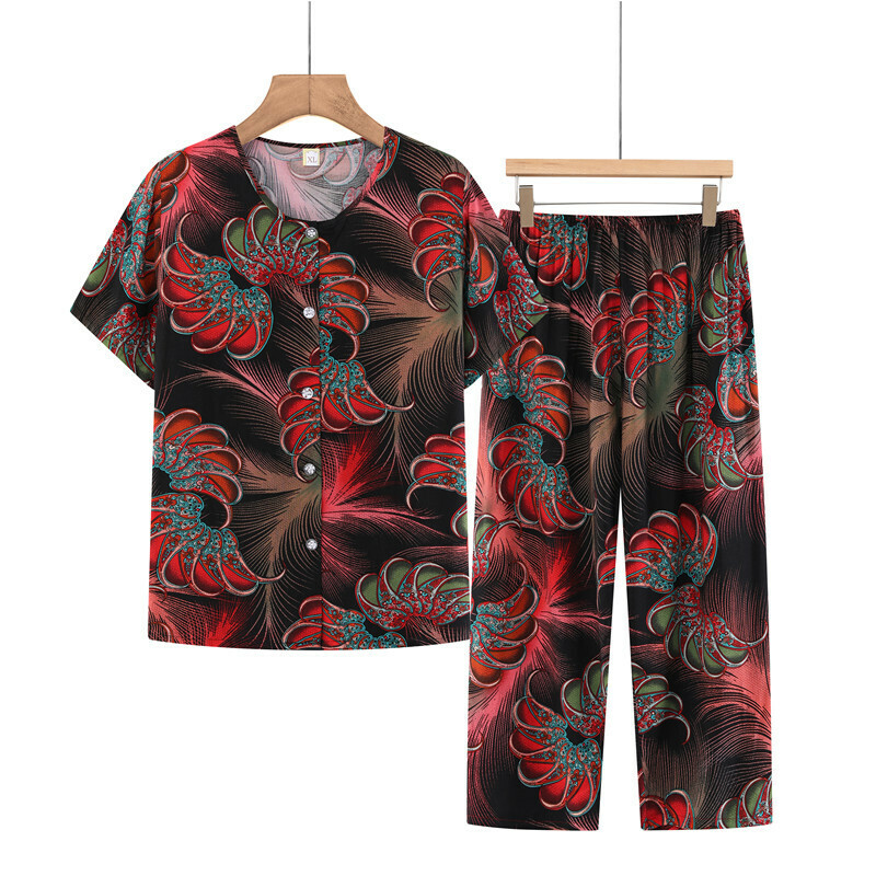 Seniors Short Sleeve Set (XL-5XL Spin Feather) [Please contact customer service to confirm the shipping size after placing an order]