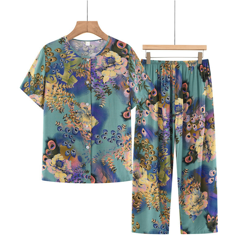 Short-sleeved suit for the elderly (XL-5XL peacock open screen) [Please contact customer service to confirm the shipping size after placing an order]
