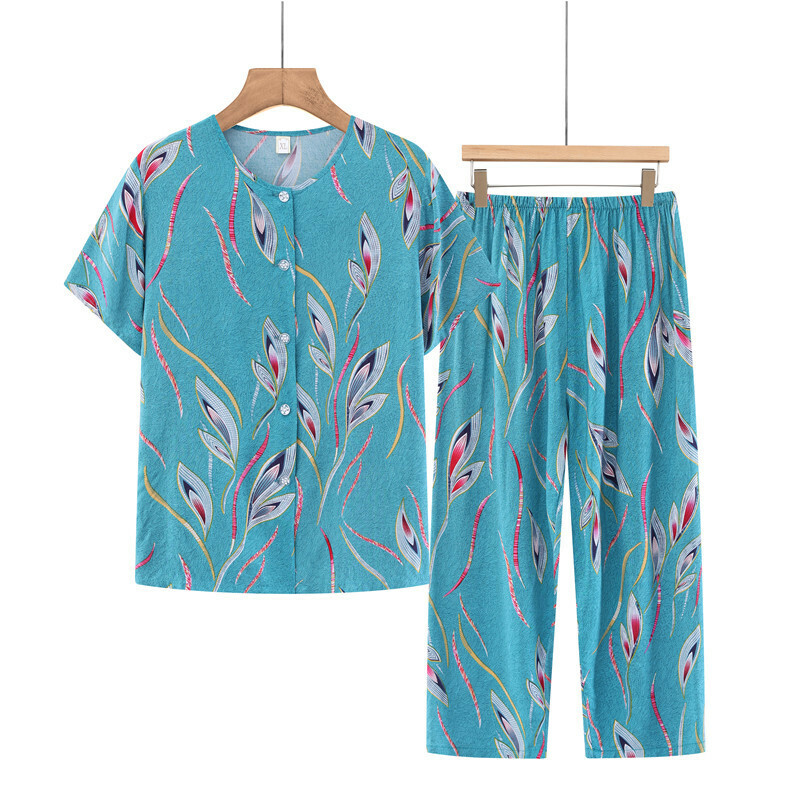 Seniors short sleeve set (XL-5XL light blue willow leaves) [After placing an order, please contact customer service to confirm the shipping size]