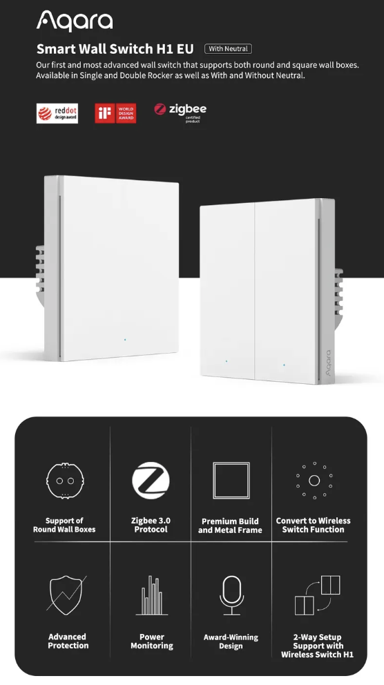 Aqara H1 智能 1制位牆身燈制(零火版)