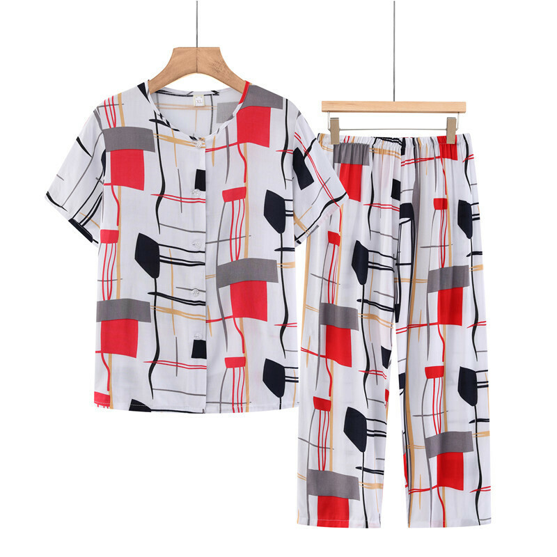 Seniors short-sleeved suit (XL-5XL white color-blocking) [After placing an order, please contact customer service to confirm the shipping size]